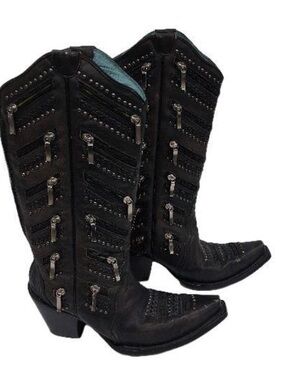 Rare/Discontinued/Almost Vintage Boots w/Zipper/Stud Accents, Back Zipper   Sz 6